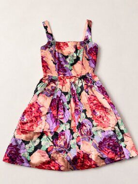 Betsey Johnson Collection 100% Silk Floral Fit Flare Dress Size 2 USA Pink